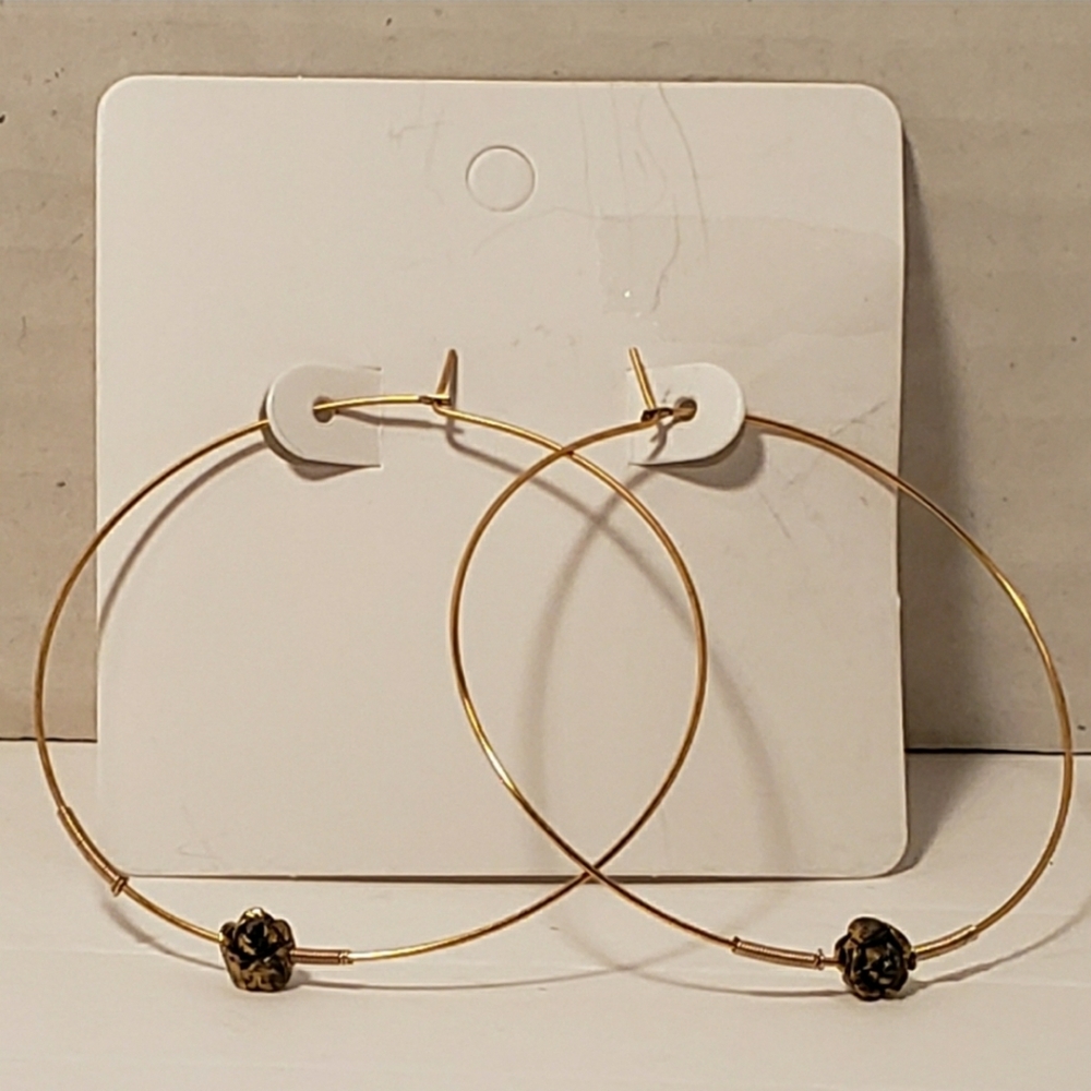 Golden Rose Hoop Earrings NWOT